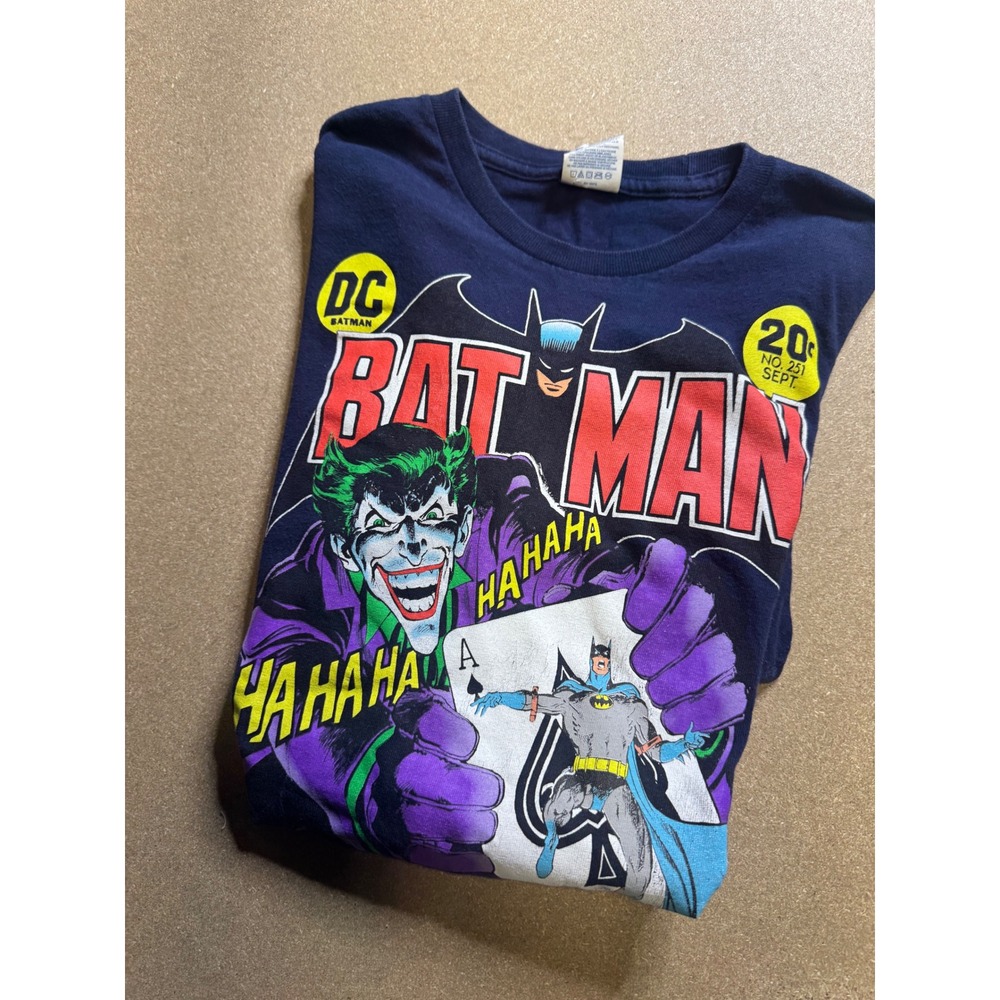 DC Comics Batman Y2k The Joker Graphic T Shirt‎ Men's M Navy Blue Comic Cover